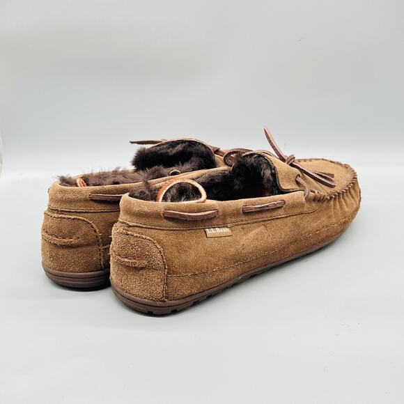 LL Bean Shoes Men 12 Brown Suede Shearling Lined Moccasin House Slippers Comfort main image 4